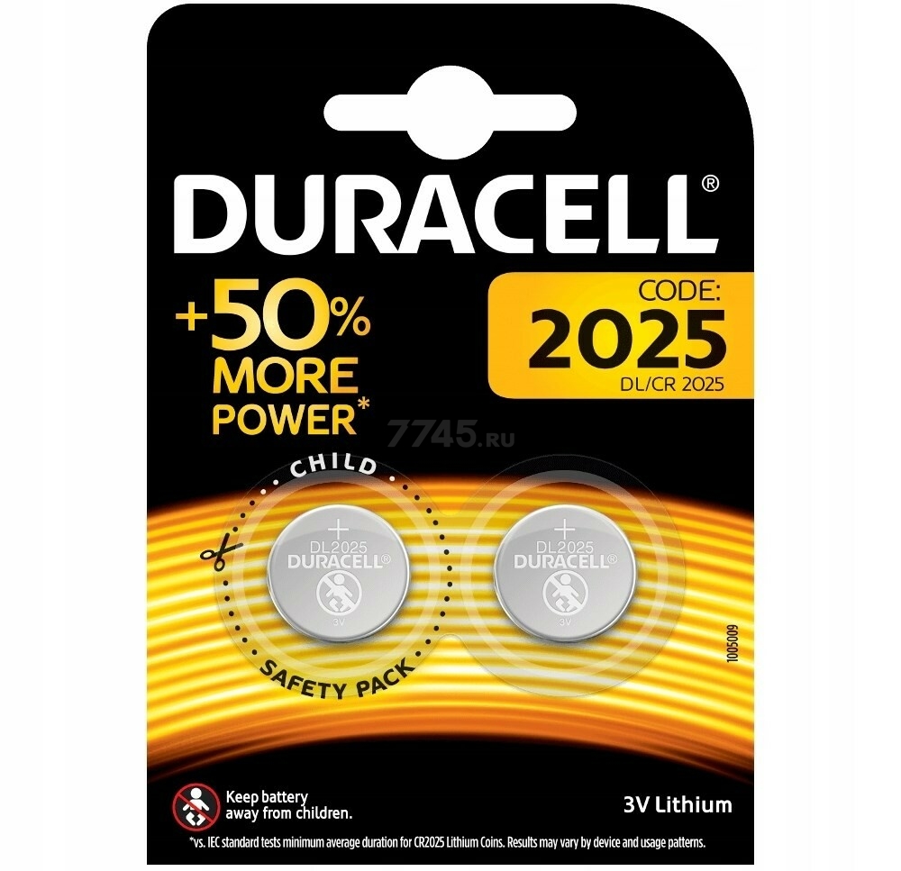 Батарейка DL/CR2025 DURACELL литиевая 3 В 2 шт. (5000394045514)